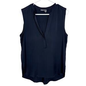 Vince Navy Silk Top Sleeveless Deep V-Neck Size Large - Minor Flaws *READ*